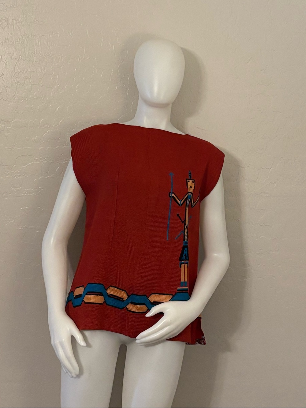 Vintage Handmade Native American Embroidered Female Yei Red Top Size 6